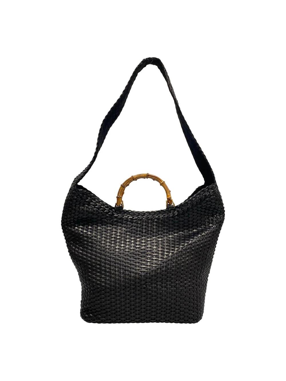 Gucci Bamboo Black Leather Shoulder Bag #372101G14B
